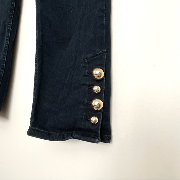 Zara Trafaluc Black Cropped Skinny Jeans Gold Bobble Button Ankle Embellished - Picture 7 of 16